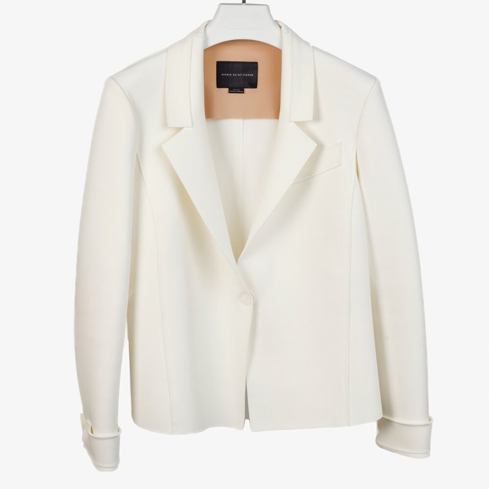 Marie Saint Pierre White Scuba Neoprene Blazer Jacket